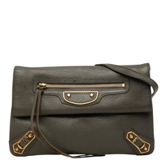 バレンシアガ クラシック メタリック エンベロープ ショルダーバッグ 2WAY クラッチバッグ 451483 グレー レザー レディース BALENCIAGA 【中古】