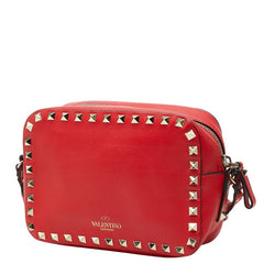 ヴァレンティノ ロックスタッズ 斜め掛け ショルダーバッグ レッド レザー レディース VALENTINO 【中古】