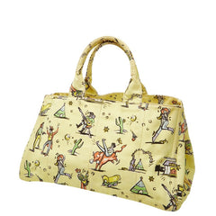 プラダ 三角ロゴプレート カナパ ラージ トートバッグ プリント イエロー マルチカラー キャンバス レディース PRADA 【中古】