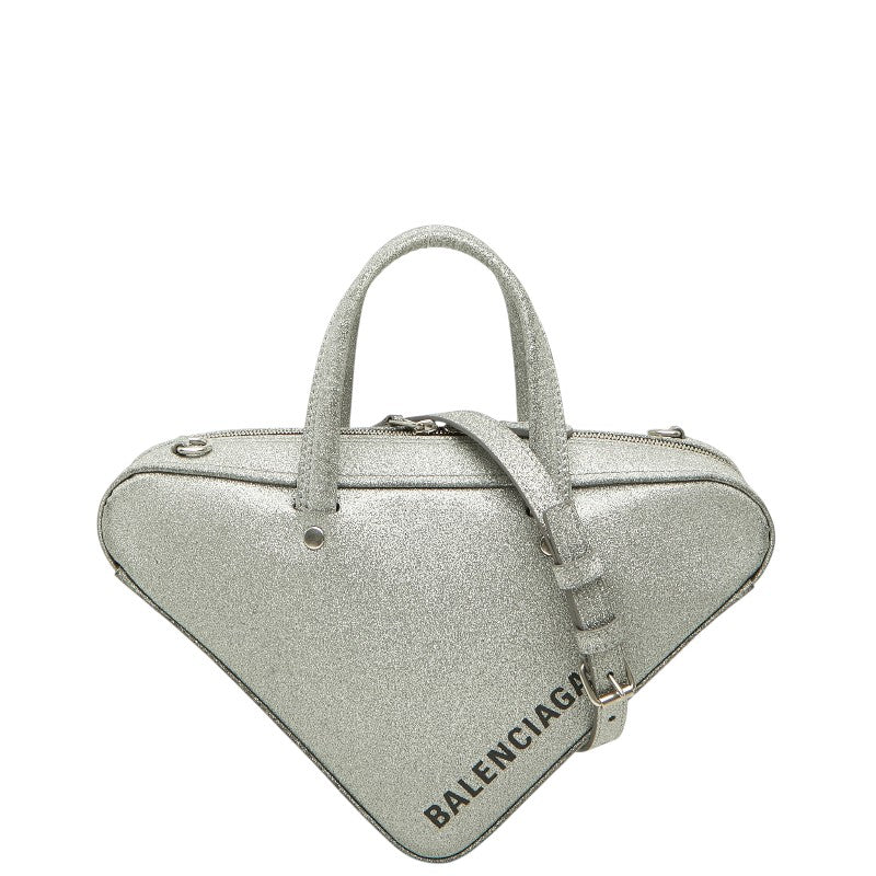 バレンシアガ トライアングル ダッフル ハンドバッグ ショルダーバッグ 2WAY 531048 シルバー レザー レディース BALENCIAGA 【中古】