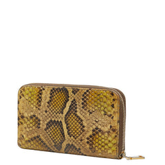 プラダ ロゴ パイソン ラウンドファスナー 長財布 1M0506 ベージュ系 ブラウン レザー レディース PRADA 【中古】