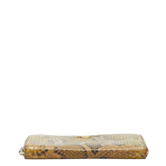 プラダ ロゴ パイソン ラウンドファスナー 長財布 1M0506 ベージュ系 ブラウン レザー レディース PRADA 【中古】