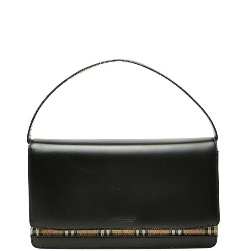 バーバリー ノバチェック ワンハンドルバッグ ハンドバッグ ブラック レザー レディース BURBERRY 【中古】