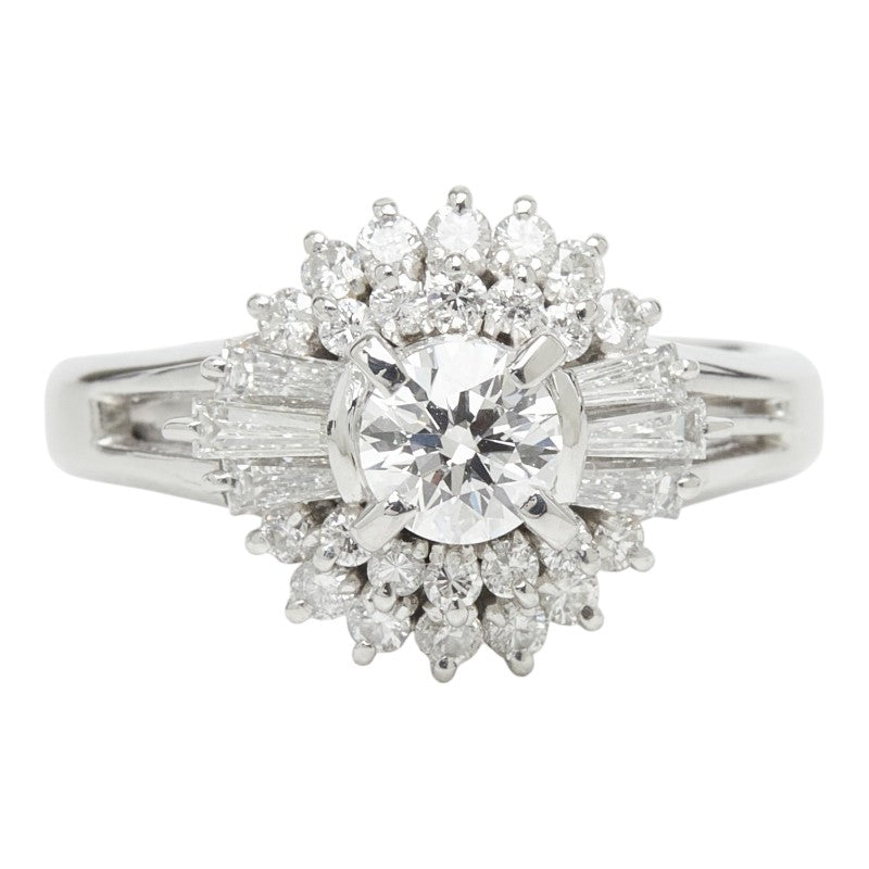 Pt900 プラチナ ダイヤモンド ダイヤ0.386ct ダイヤ0.60ct フラワーモチーフ エンゲージリング リング 指輪 レディース 9号 37659刻印 【中古】