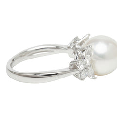Pt900 プラチナ 白蝶真珠 ダイヤモンド 白蝶真珠10.0mm ダイヤ0.65ct バタフライモチーフ 蝶 リング 指輪 レディース 11号 中古