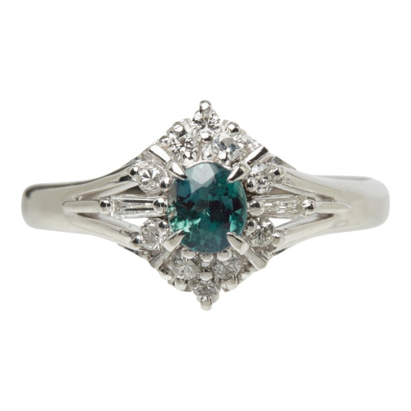 Pt900 プラチナ アレキサンドライト ダイヤモンド アレキサンドライト0.42ct ダイヤ0.17ct フラワーモチーフ リング 指輪 レディース 11.5号 【中古】