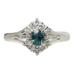 Pt900 プラチナ アレキサンドライト ダイヤモンド アレキサンドライト0.42ct ダイヤ0.17ct フラワーモチーフ リング 指輪 レディース 11.5号 【中古】