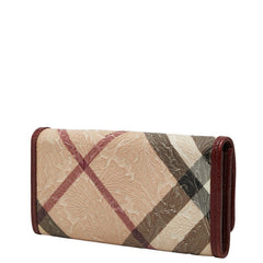 バーバリー ノバチェック 長財布 ベージュ ワインレッド PVC レザー レディース BURBERRY 【中古】