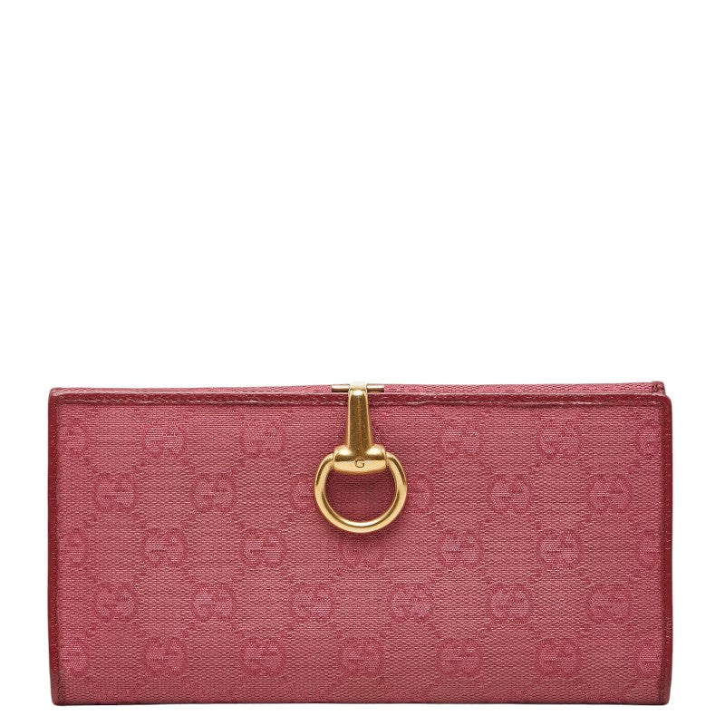 グッチ GGキャンバス 長財布 101602 ピンク レッド キャンバス レザー レディース GUCCI 【中古】