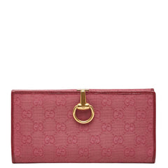 グッチ GGキャンバス 長財布 101602 ピンク レッド キャンバス レザー レディース GUCCI 【中古】