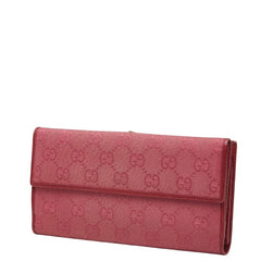 グッチ GGキャンバス 長財布 101602 ピンク レッド キャンバス レザー レディース GUCCI 【中古】