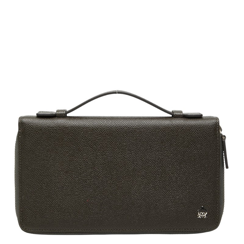 ダンヒル ダブルジップ トラベルコンパニオン トラベルケース 長財布 セカンドバッグ カーキグリーン レザー メンズ Dunhill 【中古】