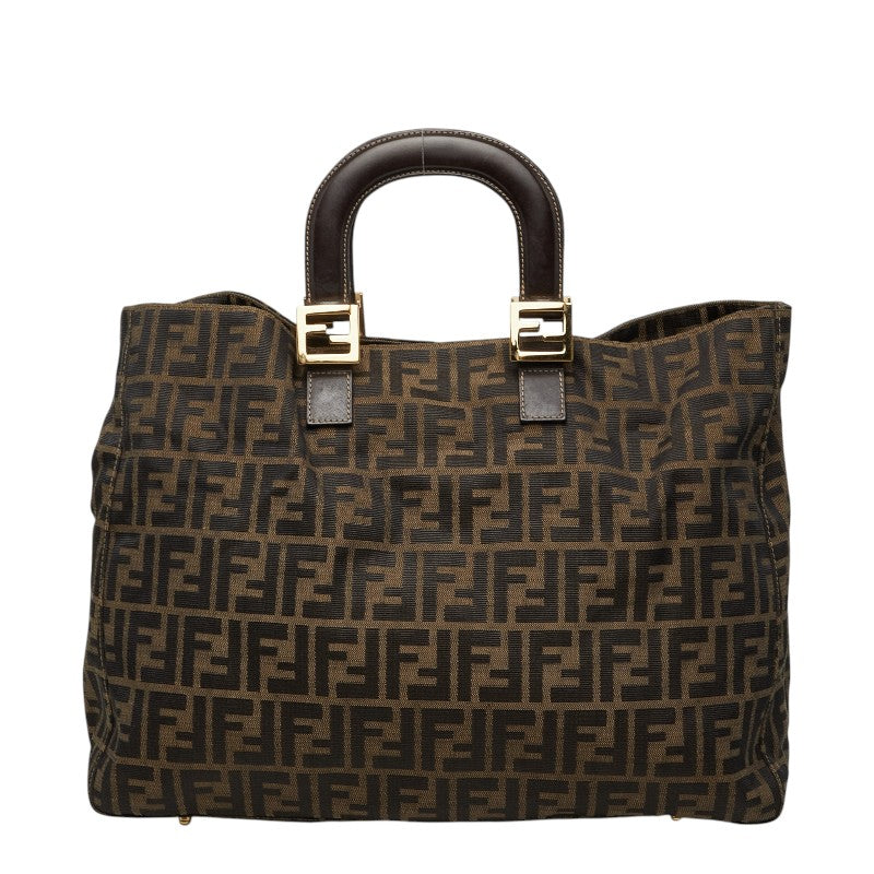 フェンディ ズッカ ハンドバッグ トートバッグ ブラウン キャンバス レザー レディース FENDI 【中古】