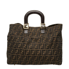 フェンディ ズッカ ハンドバッグ トートバッグ ブラウン キャンバス レザー レディース FENDI 【中古】