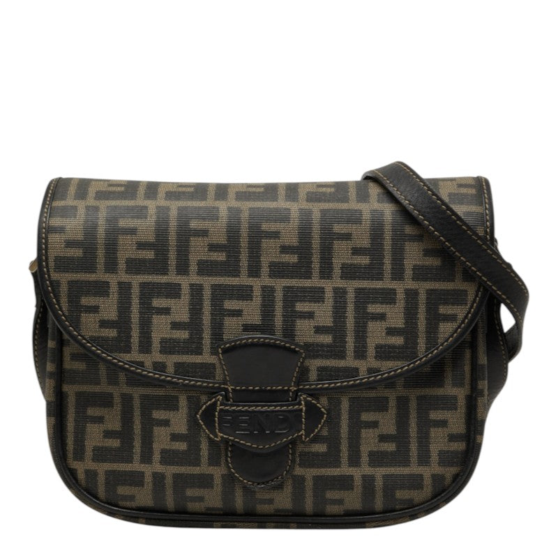 フェンディ ズッカ 斜め掛け ショルダーバッグ ブラウン系 キャンバス レザー レディース FENDI 【中古】