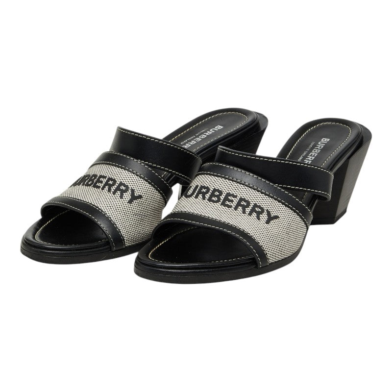 バーバリー サンダル ミュール サイズ37 ブラック ホワイト キャンバス レザー レディース BURBERRY 【中古】