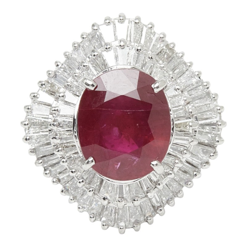 Pt900 プラチナ ルビー ダイヤモンド ルビー4.24ct ダイヤ1.48ct フラワーモチーフ リング 指輪 レディース 11号 【中古】