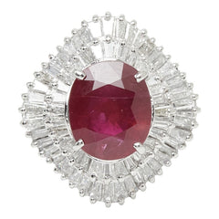 Pt900 プラチナ ルビー ダイヤモンド ルビー4.24ct ダイヤ1.48ct フラワーモチーフ リング 指輪 レディース 11号 【中古】