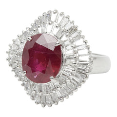 Pt900 プラチナ ルビー ダイヤモンド ルビー4.24ct ダイヤ1.48ct フラワーモチーフ リング 指輪 レディース 11号 【中古】