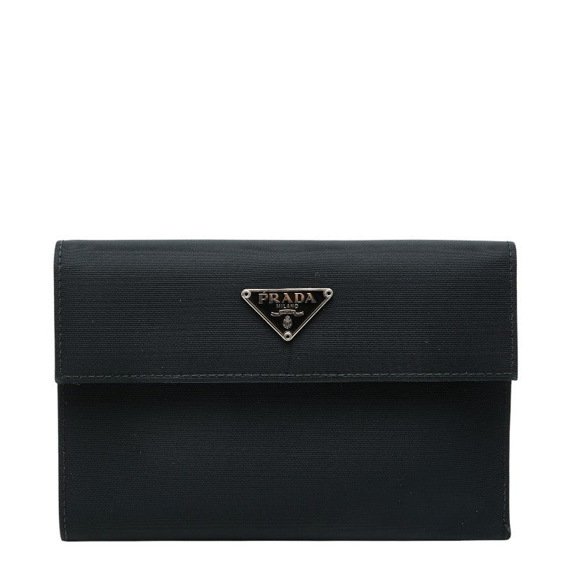プラダ 三角ロゴプレート 三つ折り財布 ブラック ナイロン レザー レディース PRADA 【中古】