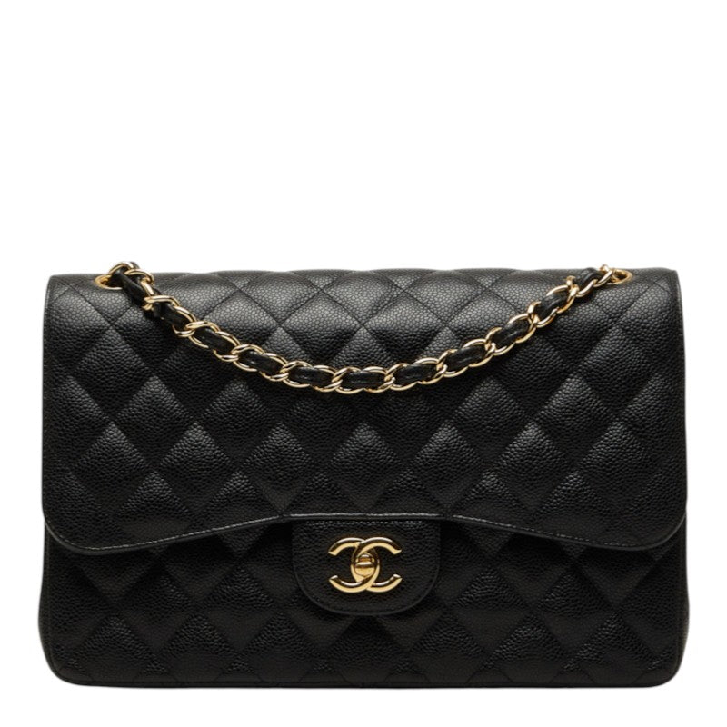 シャネル マトラッセ30 ココマーク ダブルフラップ チェーン ショルダーバッグ ブラック キャビアスキン レディース CHANEL 【中古】