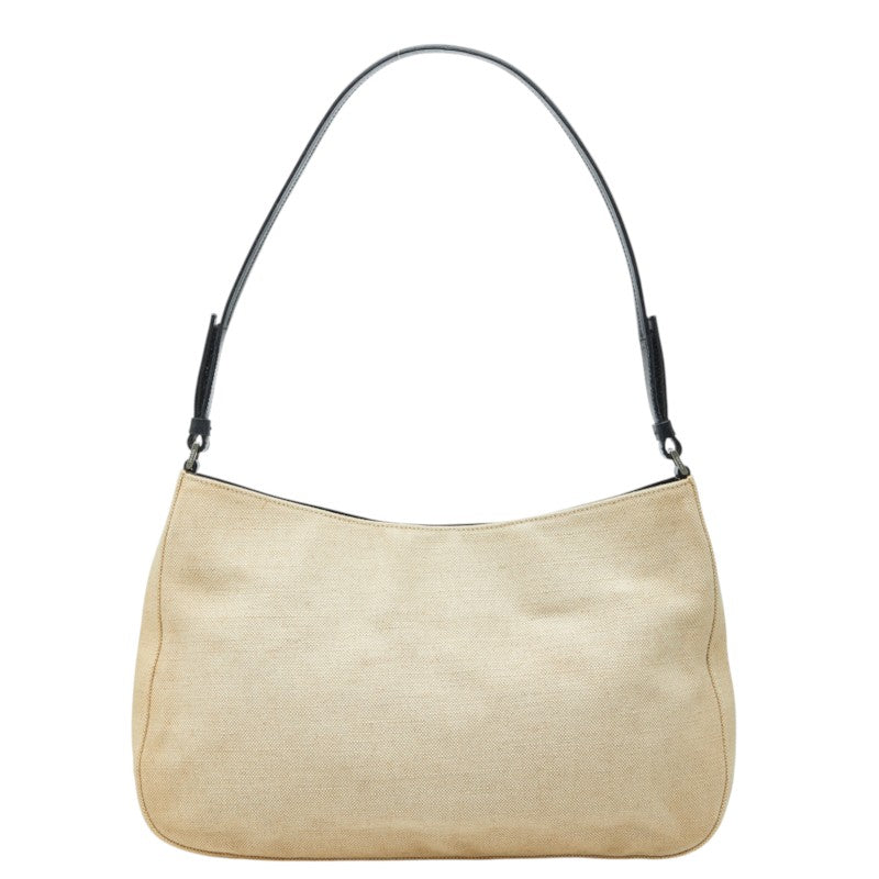 プラダ 三角ロゴプレート ワンショルダーバッグ ベージュ キャンバス レザー レディース PRADA 【中古】