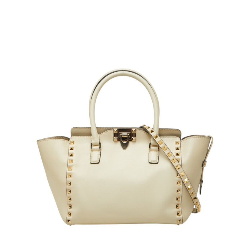 ヴァレンティノ ロックスタッズ ハンドバッグ ショルダーバッグ 2WAY オフホワイト レザー レディース VALENTINO 【中古】