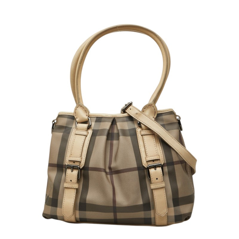 バーバリー スモークドチェック ノースフィールド ハンドバッグ ショルダーバッグ 2WAY グレー ベージュ PVC レザー レディース BURBERRY 【中古】