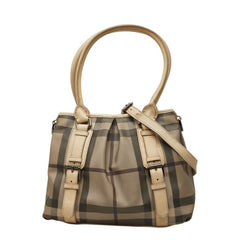バーバリー スモークドチェック ノースフィールド ハンドバッグ ショルダーバッグ 2WAY グレー ベージュ PVC レザー レディース BURBERRY 【中古】