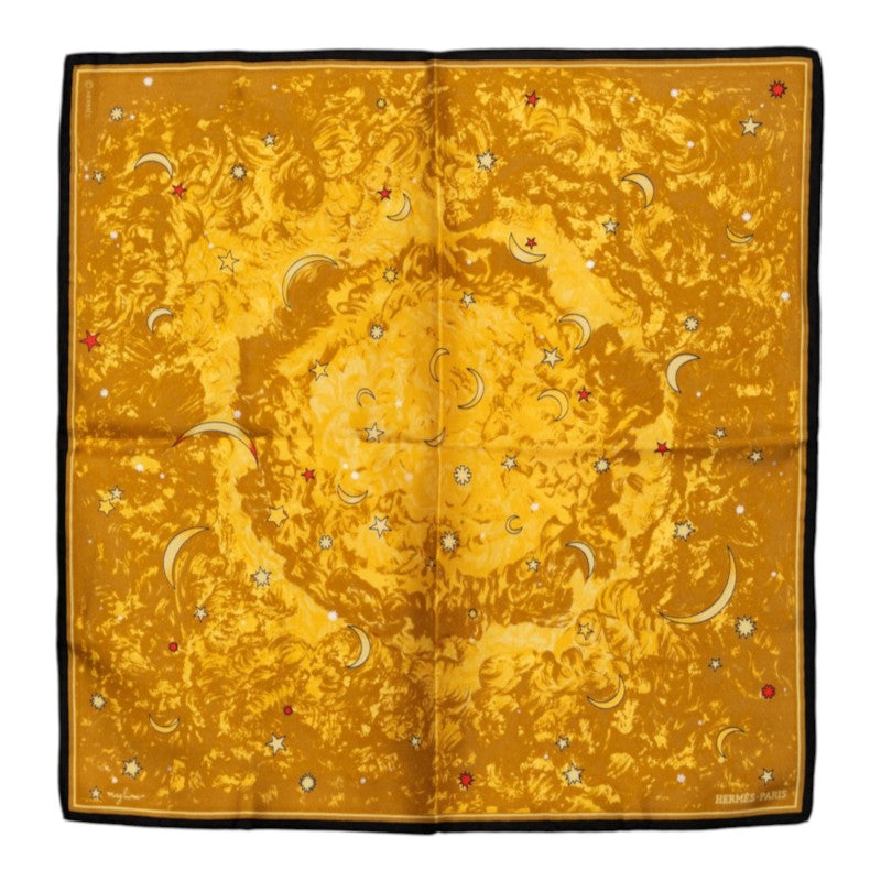 エルメス カレ45 プチカレ l'annee des etoiles 星の時代 スカーフ ブラウン ブラック マルチカラー シルク レディース HERMES 中古