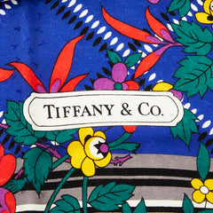 ティファニー ロゴ フラワー 花 プリント スカーフ ブルー シルク レディース TIFFANY&Co. 【中古】