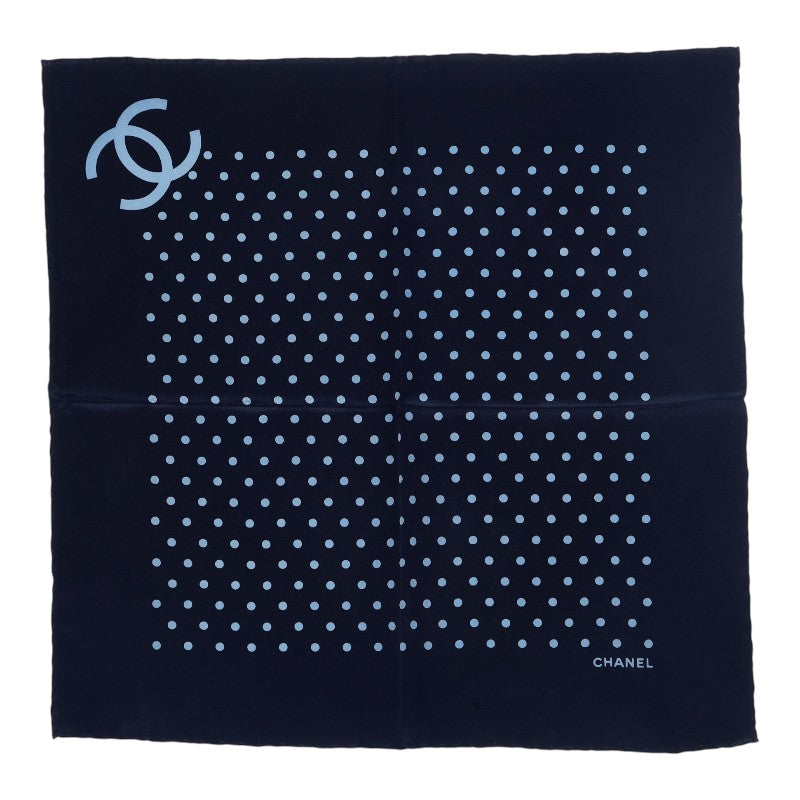 シャネル ココマーク スカーフ ネイビー ブルー シルク レディース CHANEL 【中古】