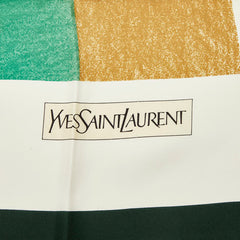 サンローラン ロゴ 幾何柄 スカーフ C-TK 2002 グリーン アイボリー シルク レディース SAINT LAURENT 【中古】