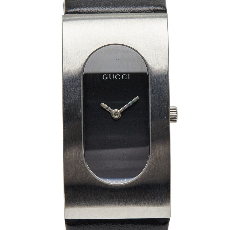 グッチ 腕時計 2400L クオーツ ブラック文字盤 ステンレススチール レザー レディース GUCCI 【中古】