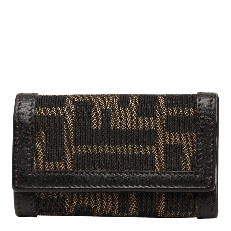フェンディ ズッカ キーケース 8AP002 ブラウン ベージュ キャンバス レザー レディース FENDI 【中古】