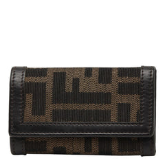 フェンディ ズッカ キーケース 8AP002 ブラウン ベージュ キャンバス レザー レディース FENDI 【中古】