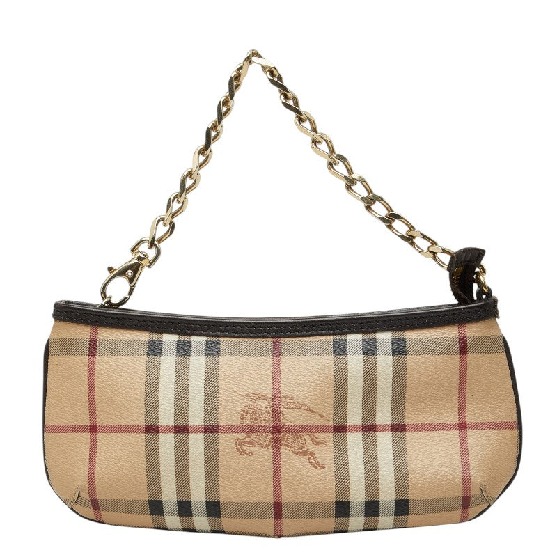 バーバリー ノバチェック シャドーホース チェーン ポーチ ハンドバッグ ベージュ ブラウン PVC レザー レディース BURBERRY 【中古】