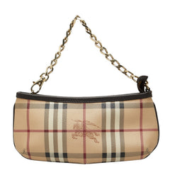 バーバリー ノバチェック シャドーホース チェーン ポーチ ハンドバッグ ベージュ ブラウン PVC レザー レディース BURBERRY 【中古】
