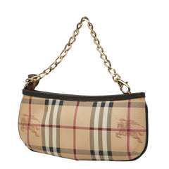 バーバリー ノバチェック シャドーホース チェーン ポーチ ハンドバッグ ベージュ ブラウン PVC レザー レディース BURBERRY 【中古】