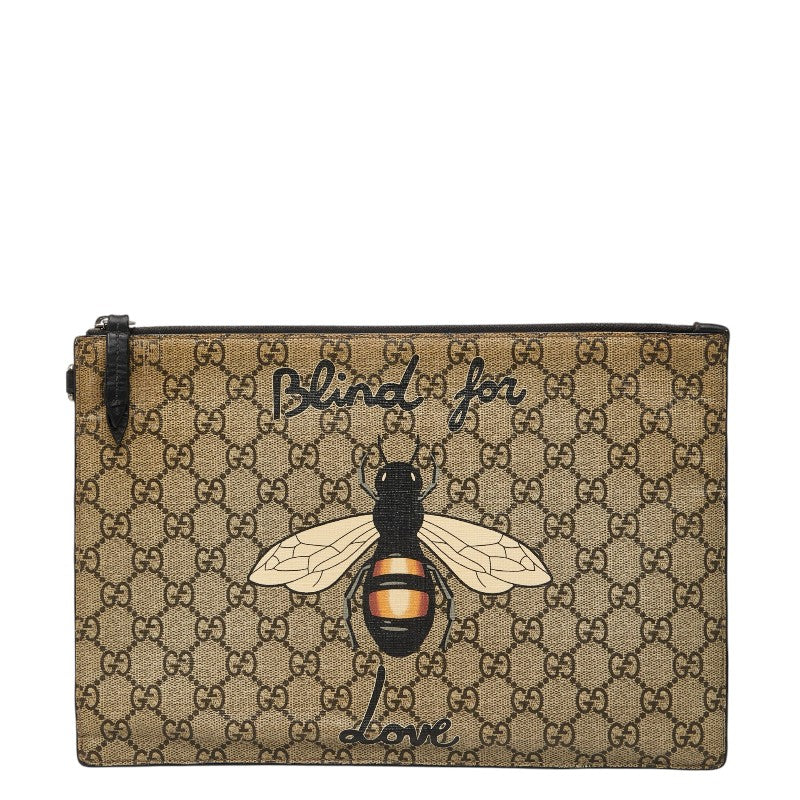 グッチ GGスプリーム ビー プリント クラッチバッグ セカンドバッグ 473904 ベージュ ブラック PVC レザー レディース GUCCI 【中古】