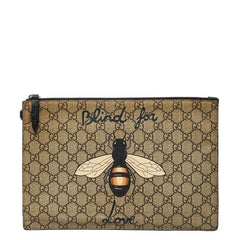 グッチ GGスプリーム ビー プリント クラッチバッグ セカンドバッグ 473904 ベージュ ブラック PVC レザー レディース GUCCI 【中古】