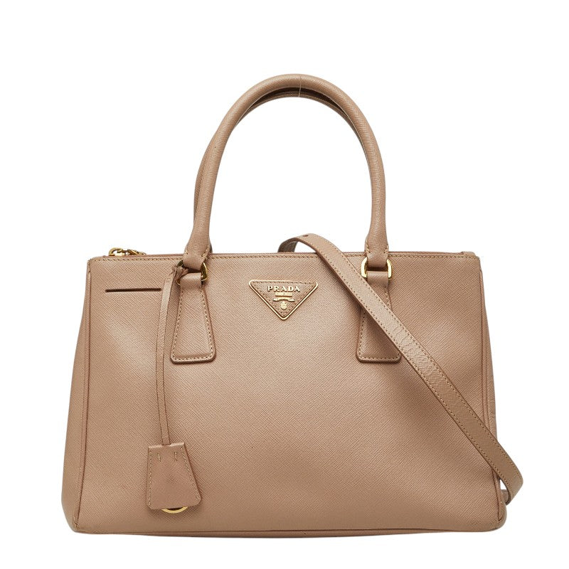 プラダ ガレリア 三角ロゴプレート ハンドバッグ ショルダーバッグ 2WAY ベージュ サフィアーノレザー レディース PRADA 【中古】