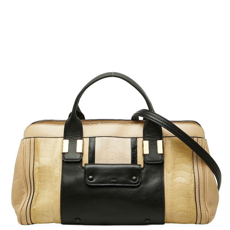 クロエ アリス ハンドバッグ ショルダーバッグ 2WAY パイソン型押し ベージュ ブラック レザー レディース Chloe 【中古】