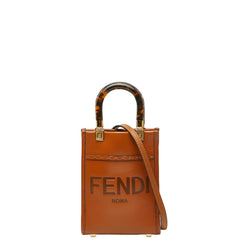 フェンディ ミニ サンシャイン ショッパー ハンドバッグ ショルダーバッグ 2WAY 8BS051 ブラウン レザー レディース FENDI 【中古】