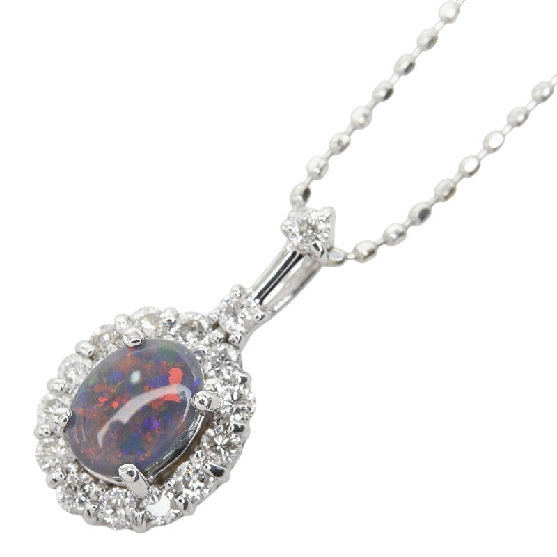 K18WG ホワイトゴールド ブラックオパール ブラックオパール0.39ct ダイヤ0.25ct ペンダント ネックレス レディース 【中古】