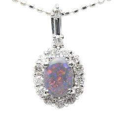 K18WG ホワイトゴールド ブラックオパール ブラックオパール0.39ct ダイヤ0.25ct ペンダント ネックレス レディース 【中古】