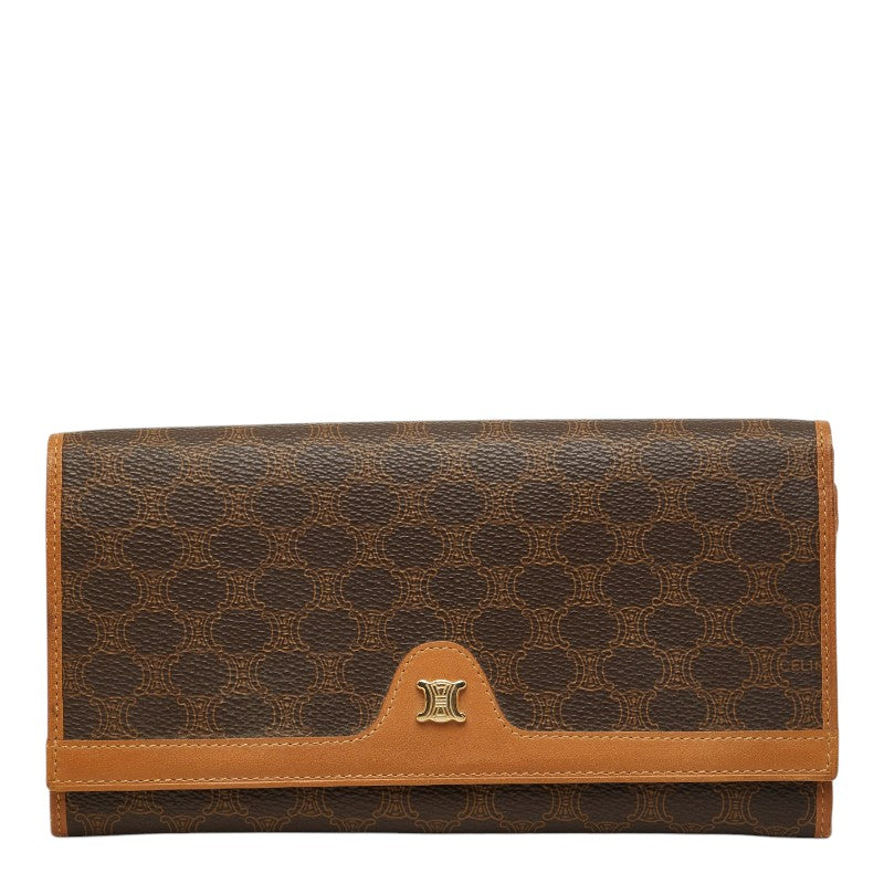 セリーヌ マカダム 二つ折り 長財布 ブラウン ベージュ PVC レザー レディース CELINE 【中古】