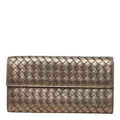 ボッテガヴェネタ イントレチャート 長財布 150509 V0041 1203 シャンパンゴールド レザー レディース BOTTEGAVENETA 【中古】
