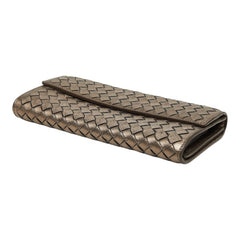 ボッテガヴェネタ イントレチャート 長財布 150509 V0041 1203 シャンパンゴールド レザー レディース BOTTEGAVENETA 【中古】