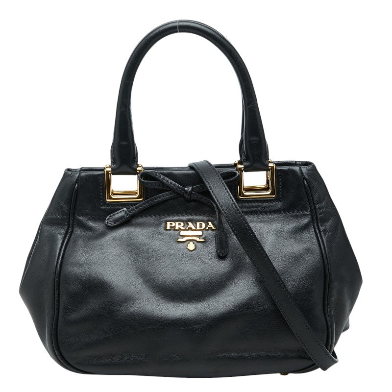 プラダ ハンドバッグ 2WAY ショルダーバッグ ブラック ゴールド レザー レディース PRADA 【中古】